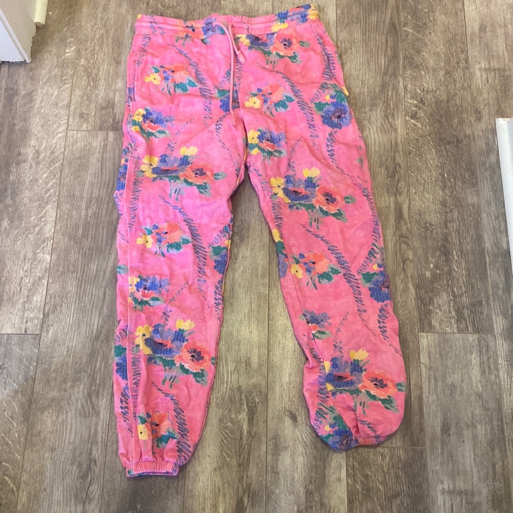 LoveShackFancyxBeach Riot pink floral sweat pant Size M